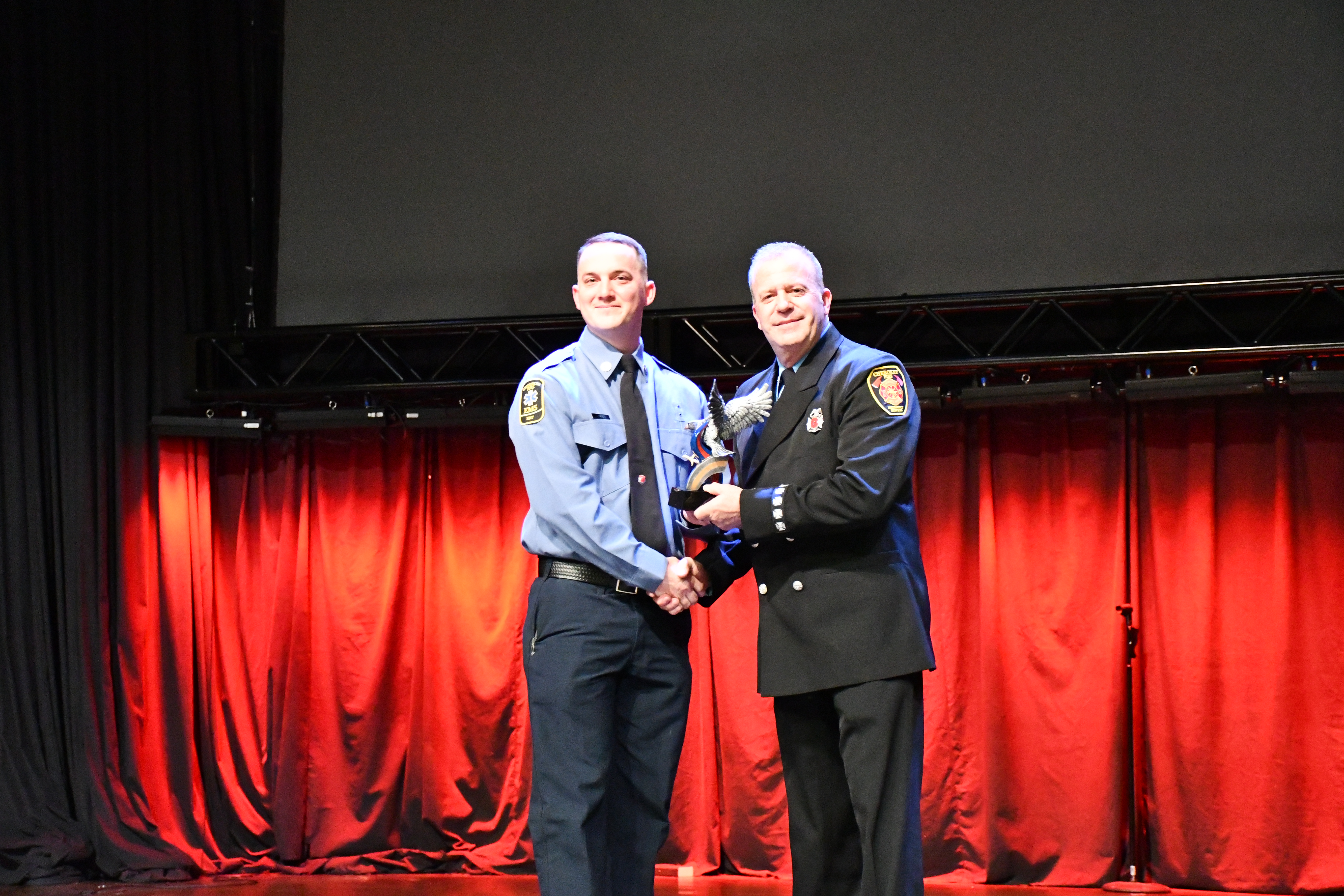 Joshua Meeks receives the Clark Waters Award from Instructor Jim Laughlin 